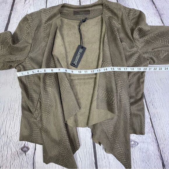 BLANK NYC olive green faux suede snake print open front drape jacket NWT, size L - Picture 9 of 12